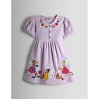 JoJo Maman Bb Pure Cotton Patterned Round Neck Dress Lilac