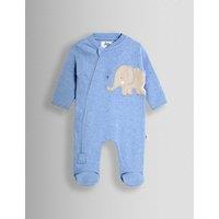 JoJo Maman Bb Pure Cotton Elephant Applique Zip Sleepsuit (7lbs-18 Mths) Blue