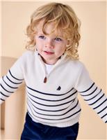 JoJo Maman Bb Pure Cotton Striped Half Zip Jumper (6 Mths-9 Yrs) Cream