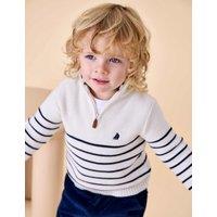 JoJo Maman Bb Pure Cotton Striped Half Zip Jumper (6 Mths-9 Yrs) Cream