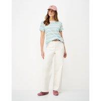 Crew Clothing Pure Cotton Striped T-Shirt Light Blue