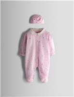 2 Piece Pure Cotton Embroidered Sleepsuit with Hat (7lbs-18 Mths)