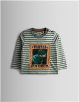 JoJo Maman Bb Pure Cotton Wanted Dino Applique Top (6 Mths - 7 Yrs) Khaki