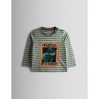 JoJo Maman Bb Pure Cotton Wanted Dino Applique Top (6 Mths - 7 Yrs) Khaki