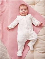 JoJo Maman Bb Pure Cotton Bow Sleepsuit (7lbs-18 Mths) Cream