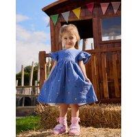 JoJo Maman Bb Pure Cotton Heart Frill Dress (6 Mths-7 Yrs) Blue