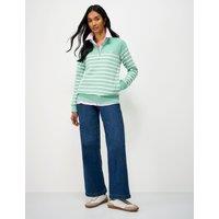 Crew Clothing Cotton Rich Striped Half Zip Sweatshirt Light Pink