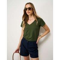 Crew Clothing Pure Cotton V Neck T-Shirt Dark Green