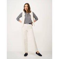 Crew Clothing Jersey Striped Frill Neck Blouse Dark Blue