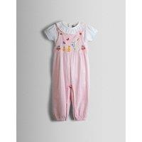 JoJo Maman Bb 2 Piece Pure Cotton Bunny Dungaree Outfit (0-24 Mths) Light Pink