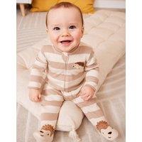 JoJo Maman Bb Pure Cotton Striped Hedgehog Zip Sleepsuit (7lbs-18 Mths) Brown
