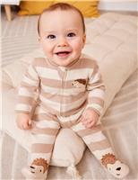 JoJo Maman Bb Pure Cotton Striped Hedgehog Zip Sleepsuit (7lbs-18 Mths) Brown