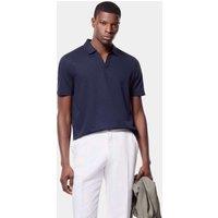 Hawes & Curtis Pure Linen Open Neck Polo Shirt Navy