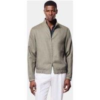 Hawes & Curtis Pure Linen Funnel Neck Zip Up Bomber Jacket Olive