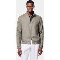 Hawes & Curtis Pure Linen Funnel Neck Zip Up Bomber Jacket Olive