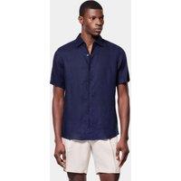 Hawes & Curtis Regular Fit Pure Linen Shirt Navy
