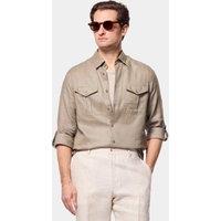 Hawes & Curtis Slim Fit Pure Linen Shirt Khaki