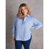 Live Unlimited London Collared V-Neck Popover Shirt Blue