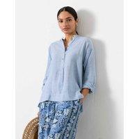 FatFace Pure Linen Crew Neck Popover Blouse Blue