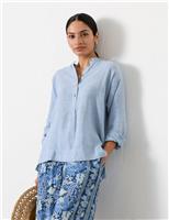 FatFace Pure Linen Crew Neck Popover Blouse Blue