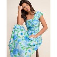 Nobody's Child Pure Cotton Floral Square Neck Midaxi Dress Blue