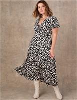 Live Unlimited London Floral V-Neck Midaxi Wrap Dress Black