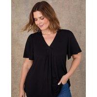 Live Unlimited London V-Neck Pleat Detail Angel Sleeve Top Black