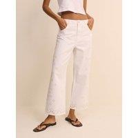 Nobody's Child Boyfriend Mid Rise Embroidered Jeans White