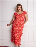Chiffon Floral Ruffle Sleeve Maxi Dress