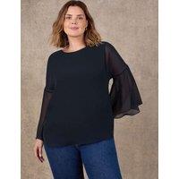Live Unlimited London Angel Sleeve Overlay Top Black