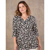 Live Unlimited London Ditsy Floral V-Neck Tunic Black