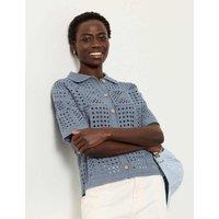 FatFace Cotton Rich Collared Knitted Top Blue