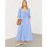 FatFace Pure Cotton Striped Midi Waisted Dress Blue Mix