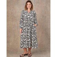 Live Unlimited London Floral Tie Neck Blouson Sleeve Midaxi Dress Black