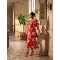 Live Unlimited London Jersey Floral V-Neck Midaxi Tea Dress Red