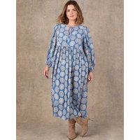 Live Unlimited London Floral Tie Neck Blouson Sleeve Midaxi Dress Blue Mix