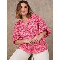Live Unlimited London Ditsy Floral Notch Neck Puff Sleeve Blouse Pink