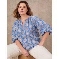 Live Unlimited London Ditsy Floral Notch Neck Puff Sleeve Blouse Blue Mix