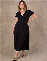 Jersey V-Neck Puff Sleeve Midaxi Wrap Dress
