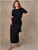 Live Unlimited London Jersey Tie Side Midaxi Dress Black