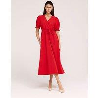 Finery London V-Neck Tie Waist Midi Faux Wrap Dress Red