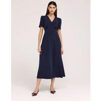 Finery London Crepe V-Neck Midi Tea Dress Navy