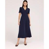 Finery London Crepe V-Neck Midi Tea Dress Navy