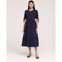 Finery London Crepe Tie Detail Tiered Midi Dress Navy