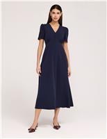 Finery London Crepe V-Neck Midi Tea Dress Cobalt