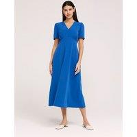Finery London Crepe V-Neck Midi Tea Dress Cobalt