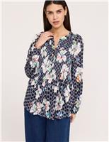 Jersey Floral V-Neck Shirred Blouse