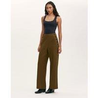 Finery London Pure Cotton Canvas Wide Leg Trousers Khaki