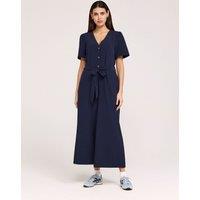 Finery London Crepe Tie Waist Short Sleeve Wide Leg Jumpsuit Navy