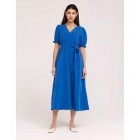 Finery London V-Neck Tie Waist Midi Faux Wrap Dress Cobalt
